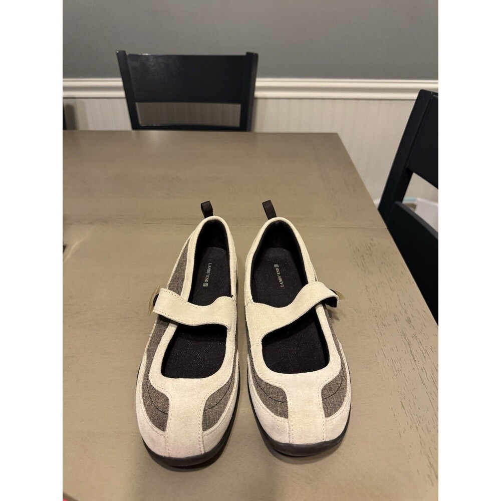 Lands End Women's Canvas & Suede Button Loop Mary Jane Shoes - Size 7
